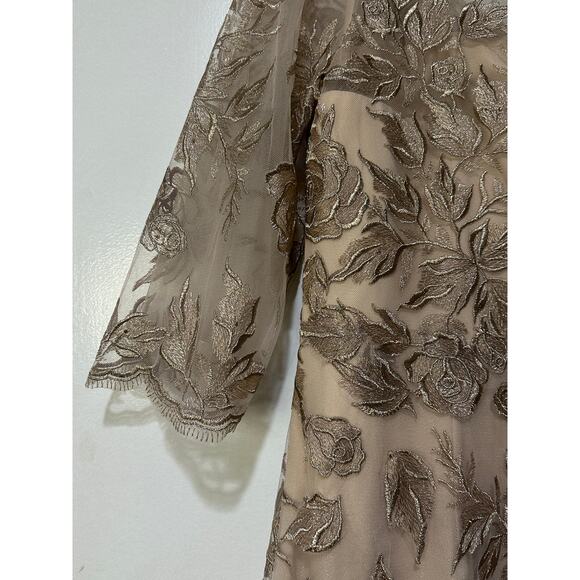 La Femme Floral Embroidered Mesh A-Line Gown Champagne Size 12 NWT 28053 - Picture 14 of 16